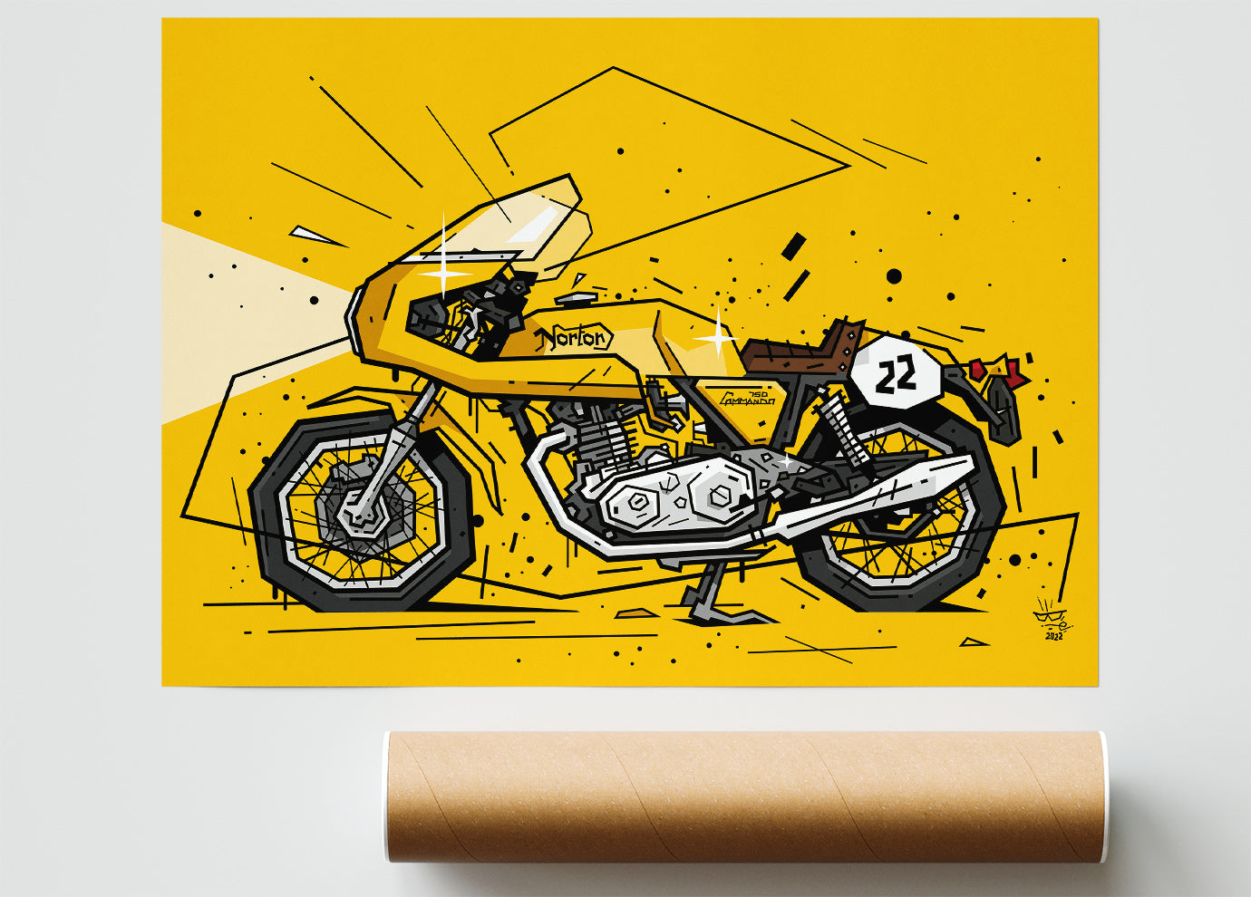 750 Commando Racer, illustration Norton British vintage motorcycle, fine art print — Eric Blanchot, 2022