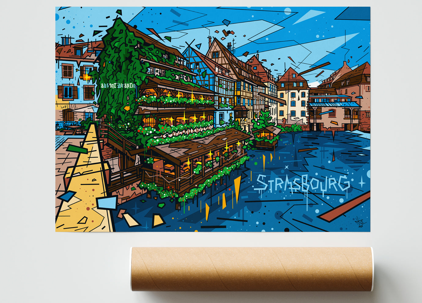 Pont Saint-Martin Strasbourg, illustration Alsatian half-timbered architecture, fine art print — Eric Blanchot, 2024