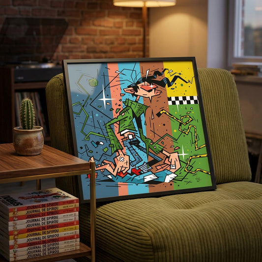 Gaston Lagaffe, illustration comic graphic portrait, fine art print framed display - Eric Blanchot, 2023