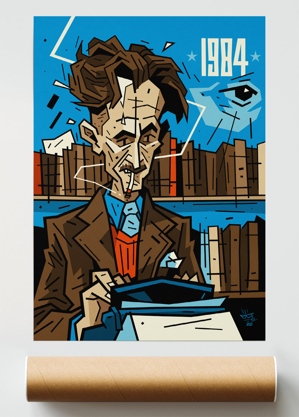 George Orwell, illustration 1984 dystopia portrait, fine art print — Eric Blanchot, 2021