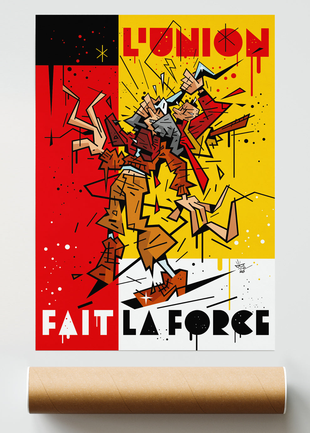 L'Union Fait la Force, illustration Franco-Belgian clear line tribute, fine art print — Eric Blanchot, 2025