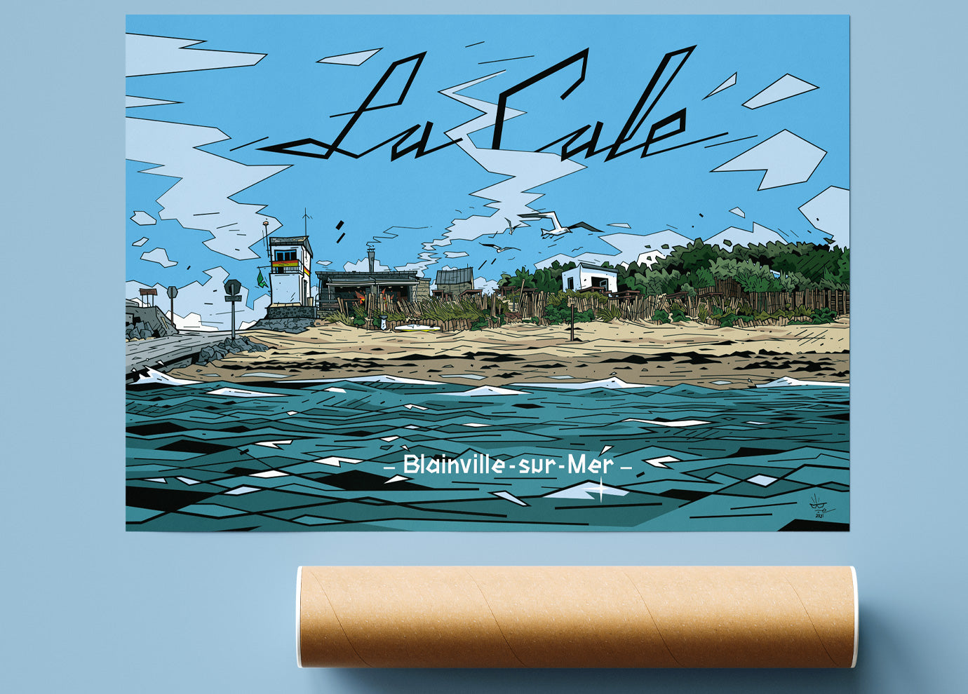 La Cale, illustration Blainville-sur-Mer Norman coastline, fine art print — Eric Blanchot, 2021