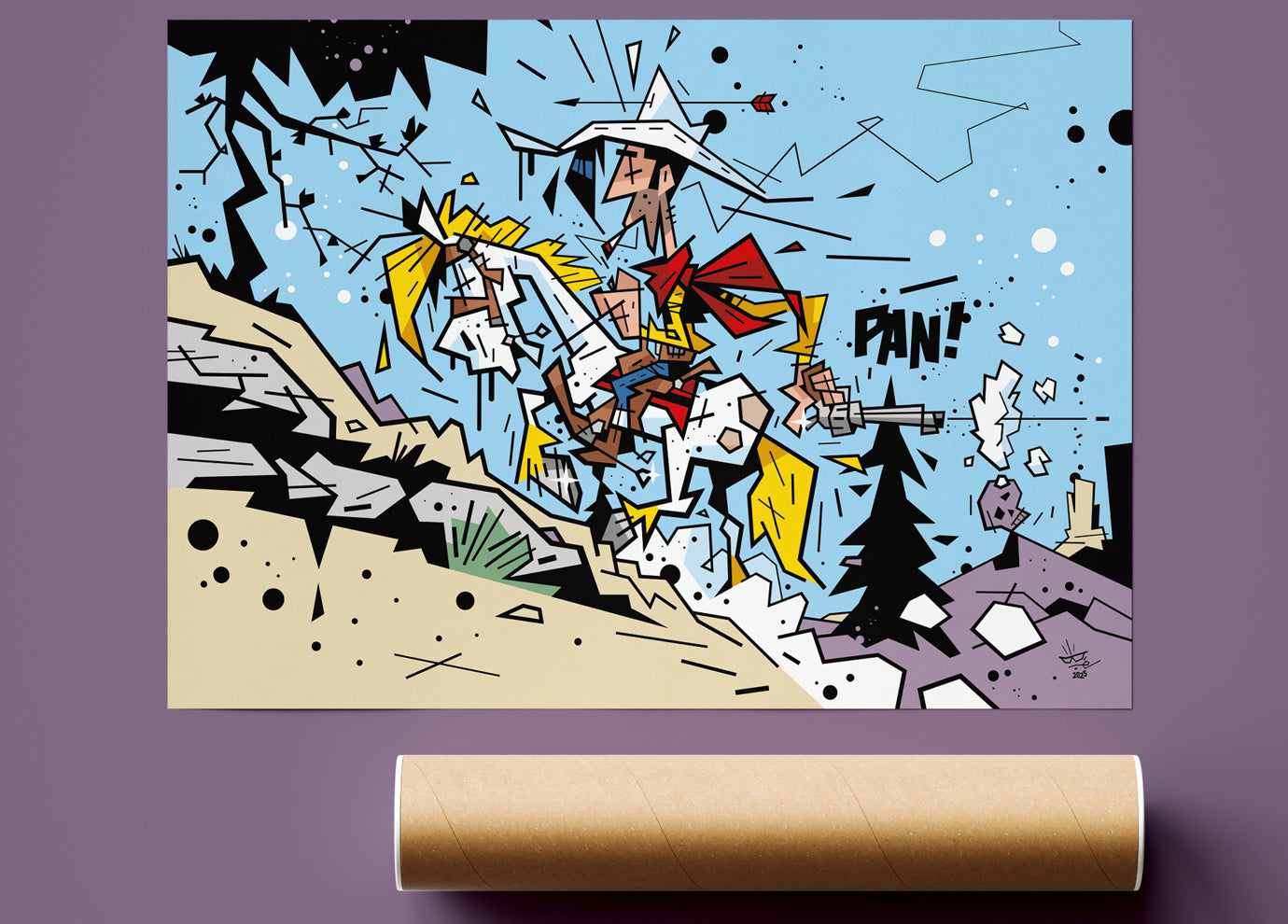 Hommage à Morris, illustration Lucky Luke Franco-Belgian comics, fine art print — Eric Blanchot, 2025