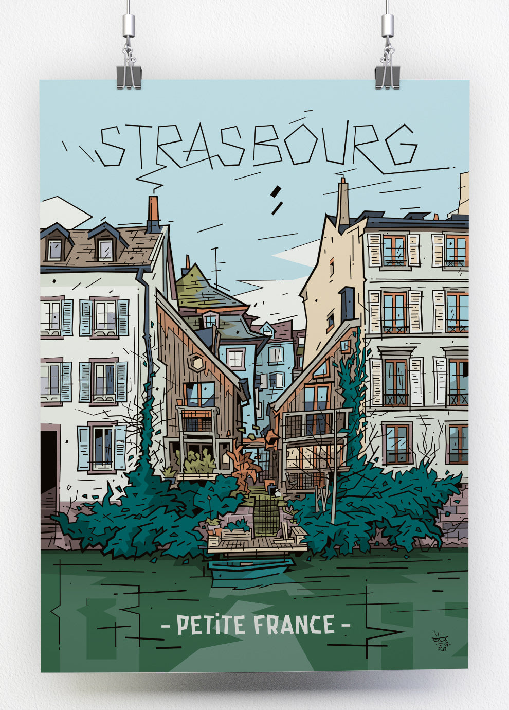 Petite France Strasbourg, illustration half-timbered quarter and canals, fine art print — Eric Blanchot, 2022