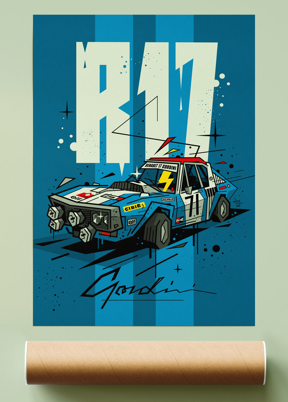 R17 Gordini, illustration Renault 17 rally design 70s, fine art print — Eric Blanchot, 2025