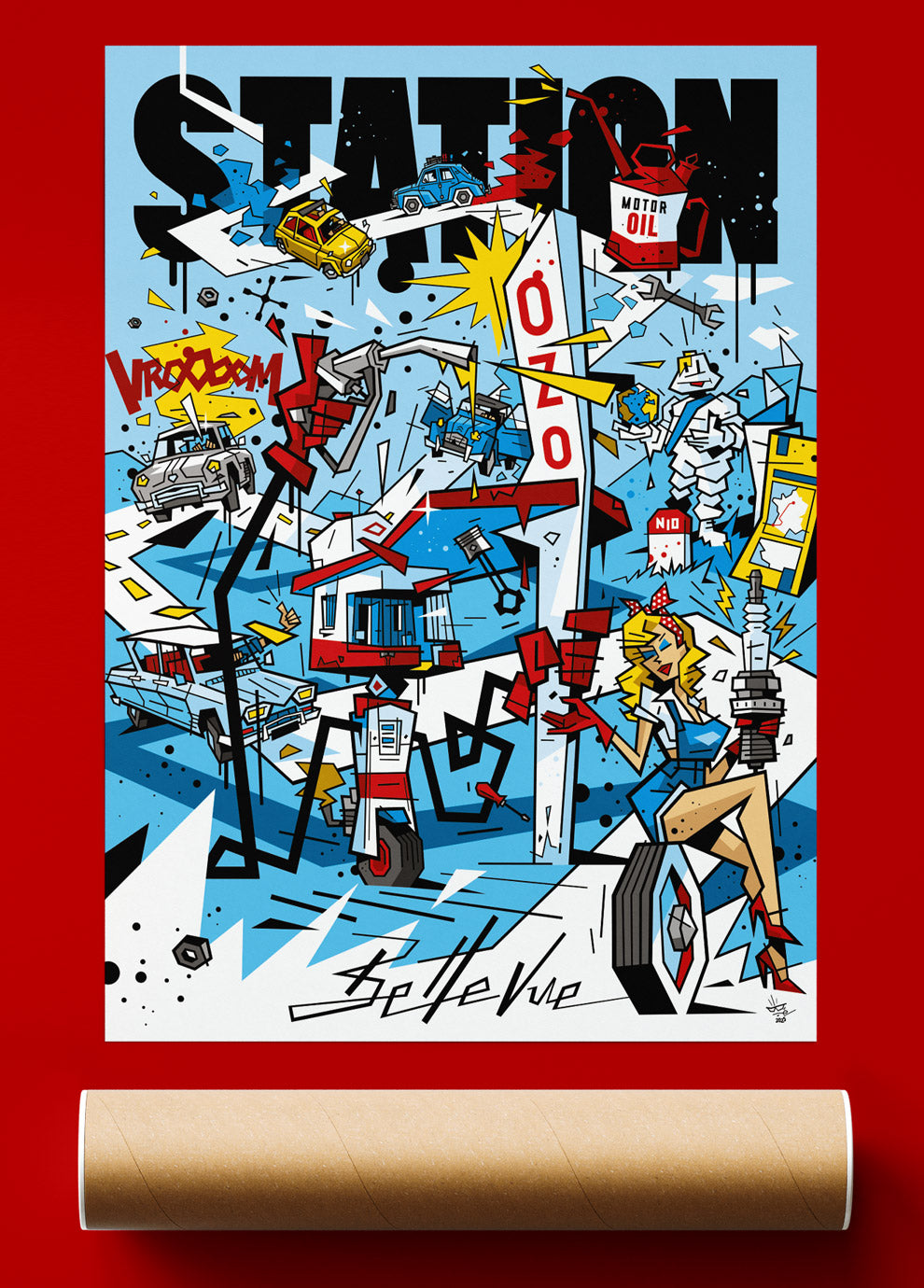 Station OZO, illustration vintage roadside service station, fine art print — Eric Blanchot, 2025
