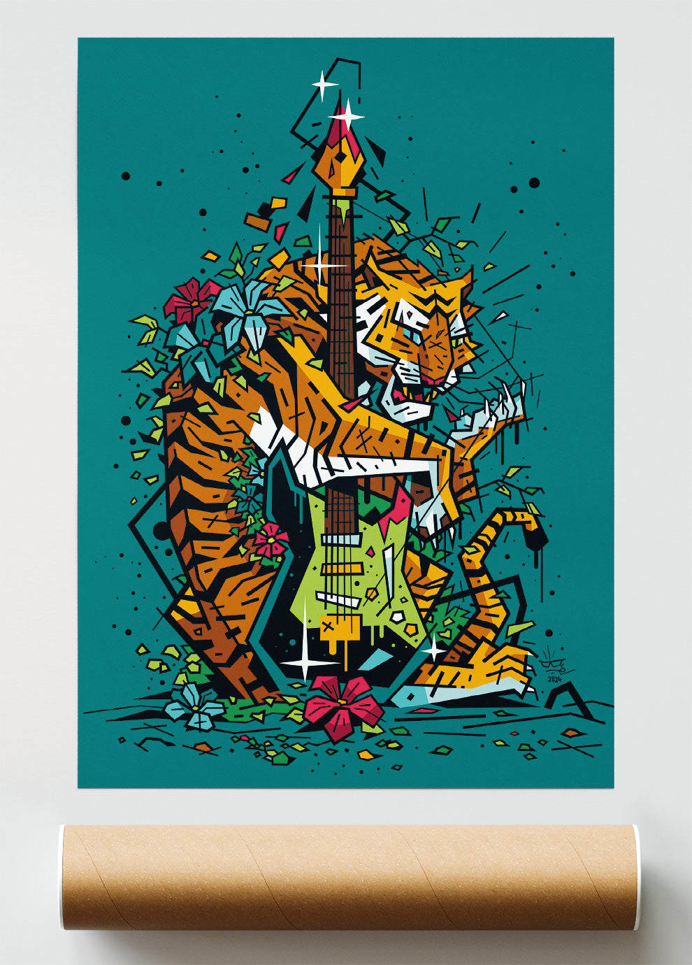Tiger Line Art, illustration tiger electric guitar rock, fine art print — Eric Blanchot, 2024