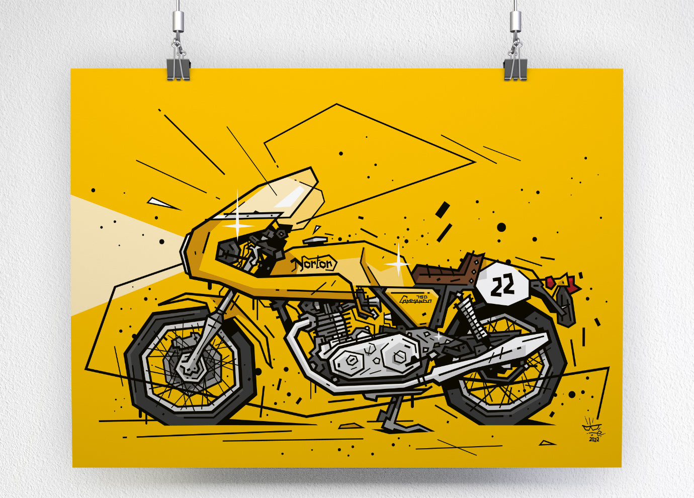 750 Commando Racer, illustration Norton British vintage motorcycle, fine art print — Eric Blanchot, 2022