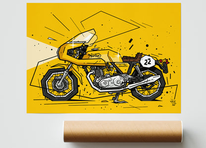 750 Commando Racer, illustration Norton British vintage motorcycle, fine art print — Eric Blanchot, 2022