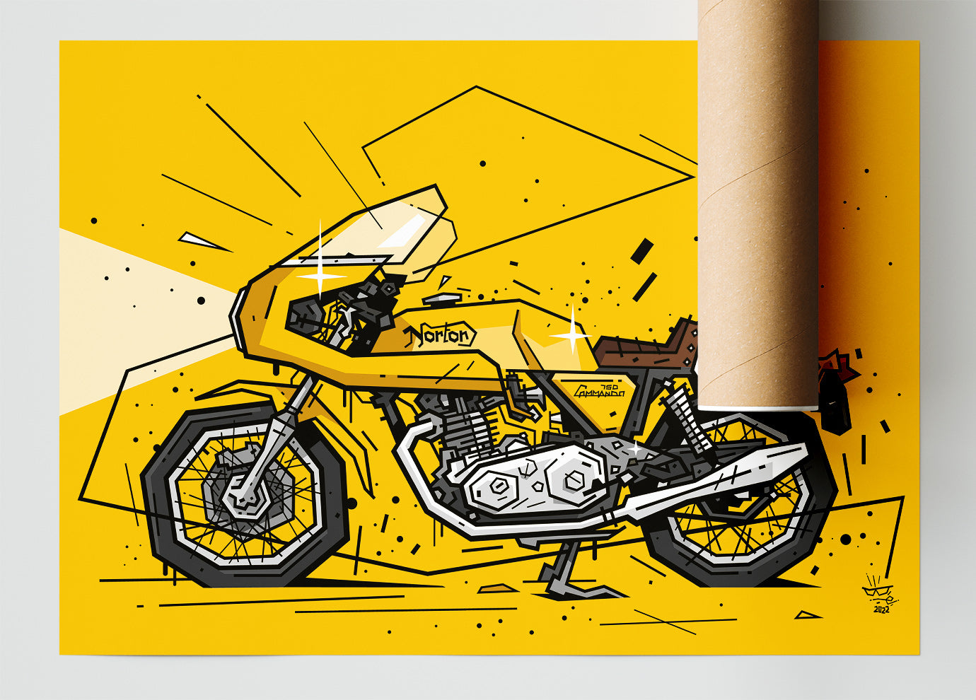 750 Commando Racer, illustration Norton British vintage motorcycle, fine art print — Eric Blanchot, 2022