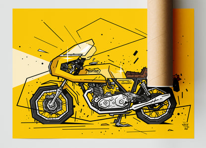 750 Commando Racer, illustration Norton British vintage motorcycle, fine art print — Eric Blanchot, 2022