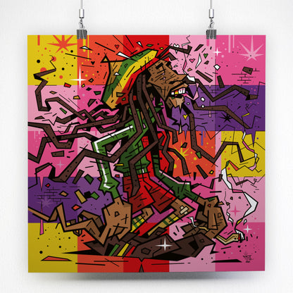 Bob Marley, illustration reggae graphic portrait, fine art print — Eric Blanchot, 2023
