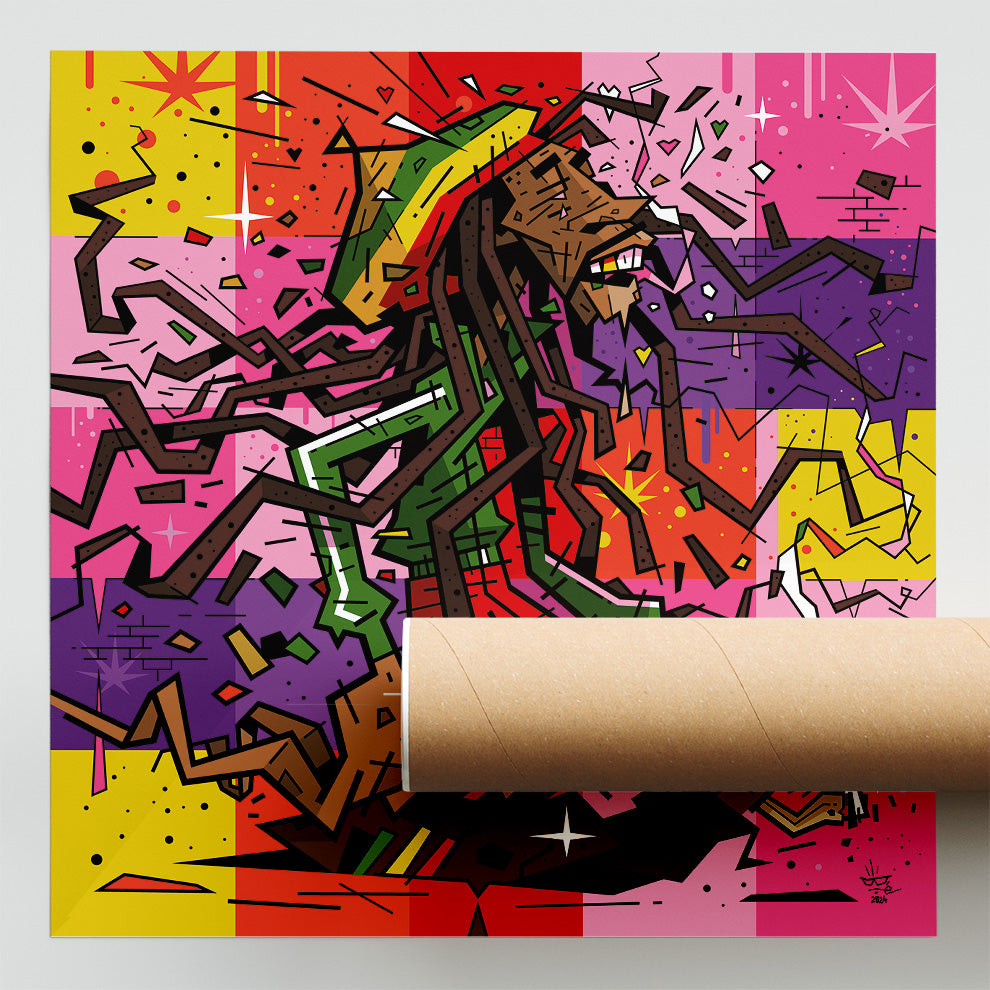Bob Marley, illustration reggae graphic portrait, fine art print — Eric Blanchot, 2023