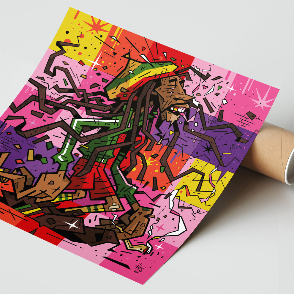 Bob Marley, illustration reggae graphic portrait, fine art print — Eric Blanchot, 2023