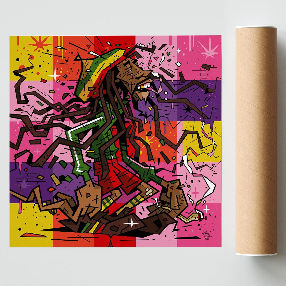 Bob Marley, illustration reggae graphic portrait, fine art print — Eric Blanchot, 2023