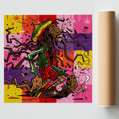 Bob Marley, illustration reggae graphic portrait, fine art print — Eric Blanchot, 2023