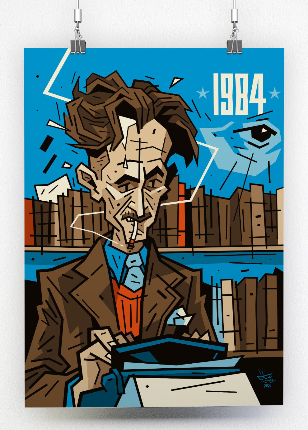 George Orwell, illustration 1984 dystopia portrait, fine art print — Eric Blanchot, 2021