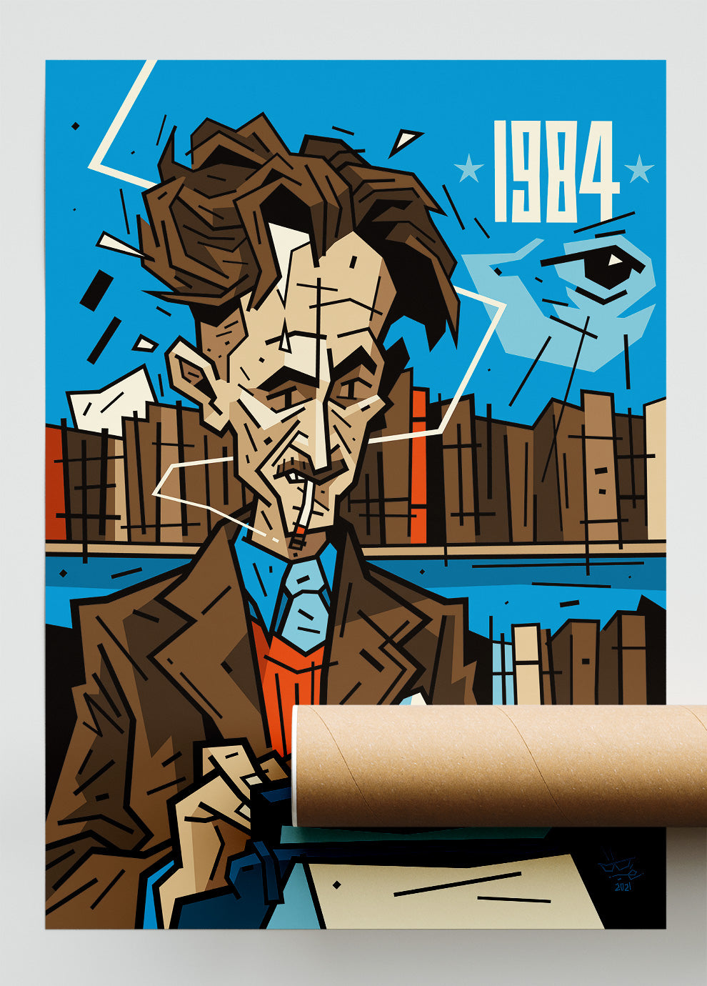 George Orwell, illustration 1984 dystopia portrait, fine art print — Eric Blanchot, 2021
