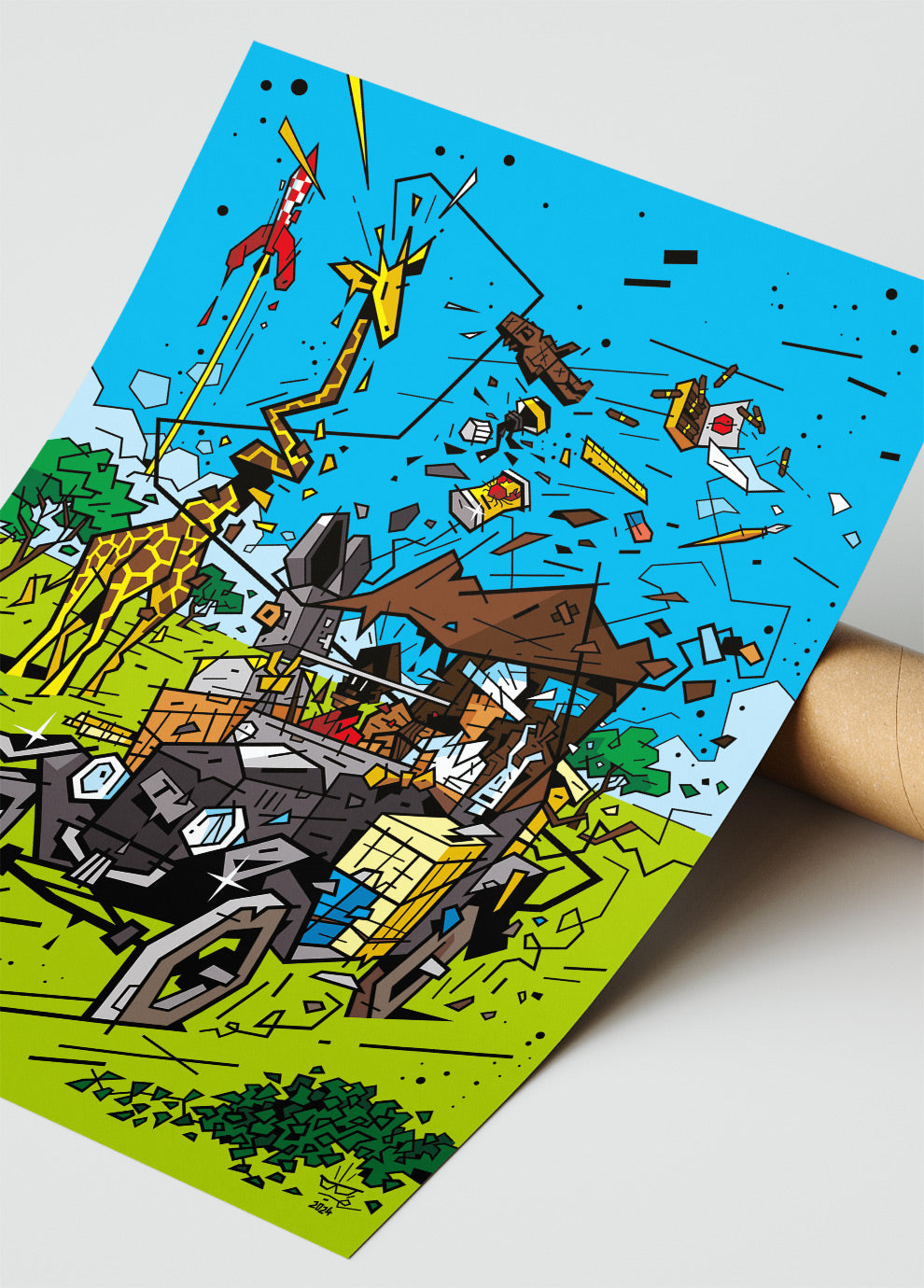 Hommage à Hergé, illustration tribute Franco-Belgian clear line, fine art print — Eric Blanchot, 2024