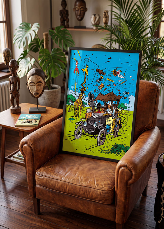 Hommage à Hergé, illustration tribute Franco-Belgian clear line, fine art print framed display - Eric Blanchot, 2024