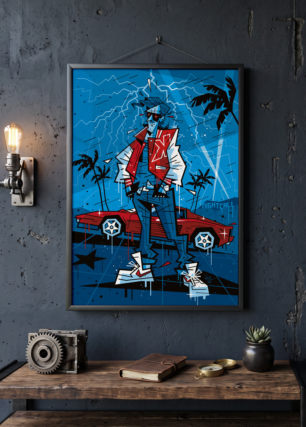 Kavinsky, illustration Nightcall, fine art print framed display — Eric Blanchot, 2026