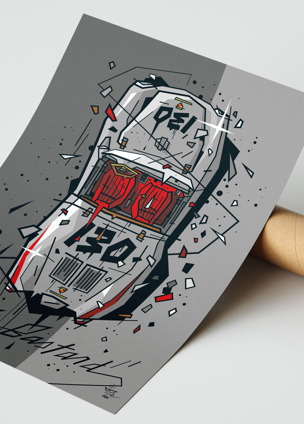 Little Bastard, illustration Porsche 550 Spyder James Dean, fine art print — Eric Blanchot, 2024