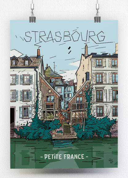 Petite France Strasbourg, illustration half-timbered quarter and canals, fine art print — Eric Blanchot, 2022