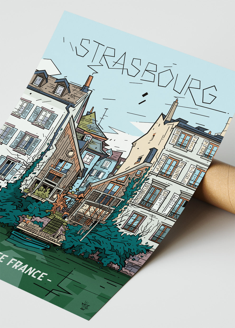 Petite France Strasbourg, illustration half-timbered quarter and canals, fine art print — Eric Blanchot, 2022