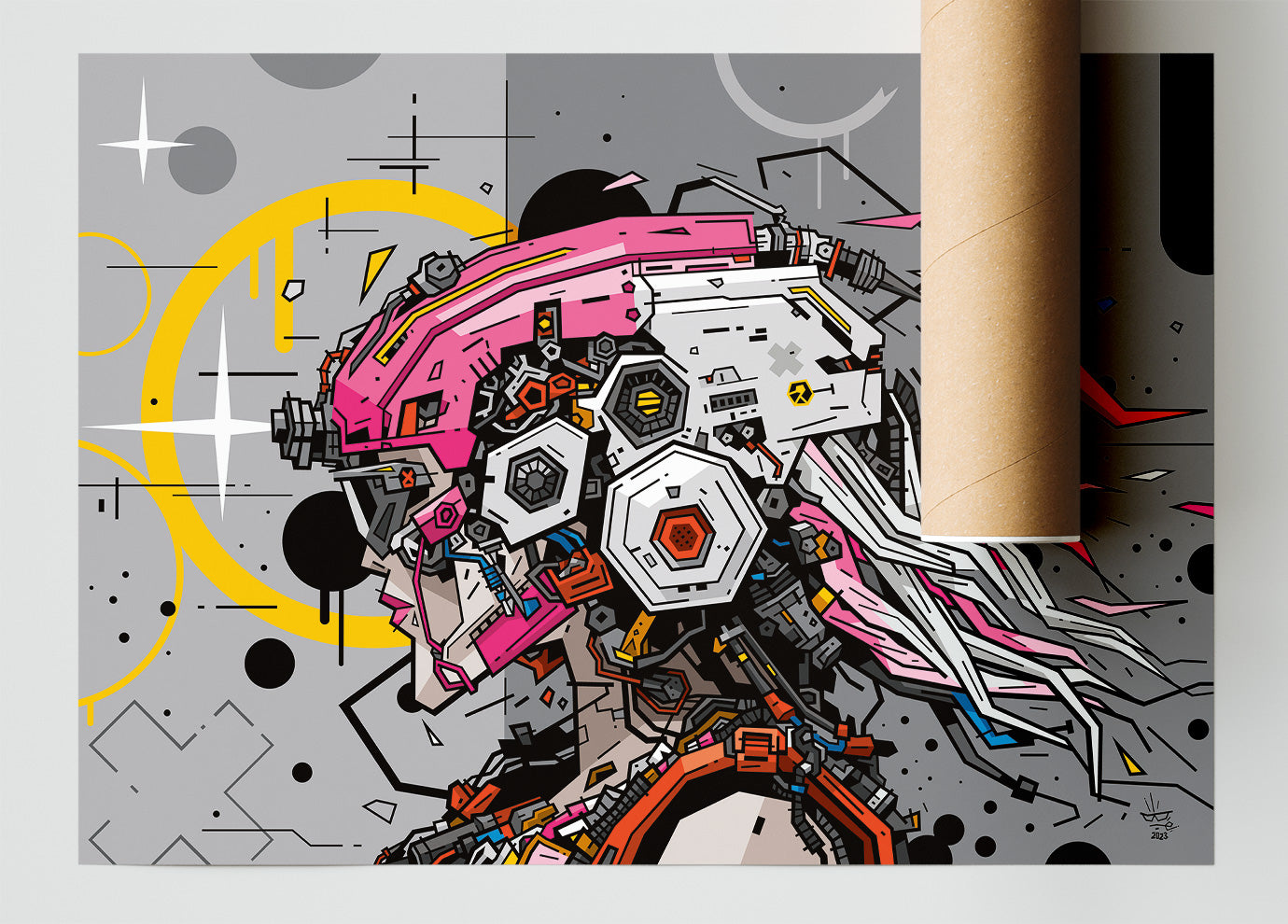 Shy's Koming, illustration futuristic AI organic portrait, fine art print — Eric Blanchot, 2023