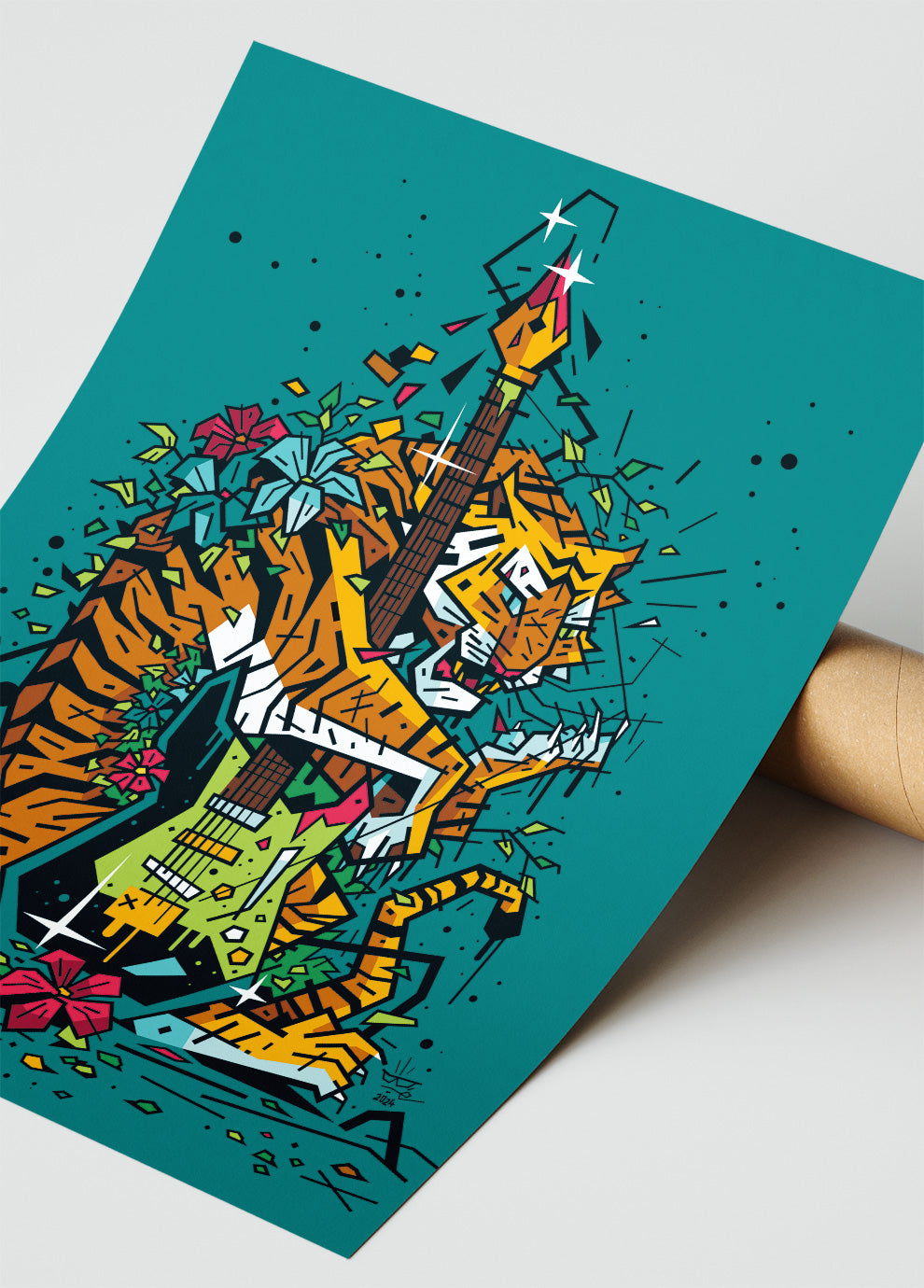 Tiger Line Art, illustration tiger electric guitar rock, fine art print — Eric Blanchot, 2024