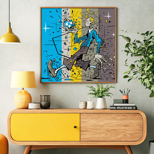 Tintin, illustration clear line reinterpretation, fine art print framed display — Eric Blanchot, 2024