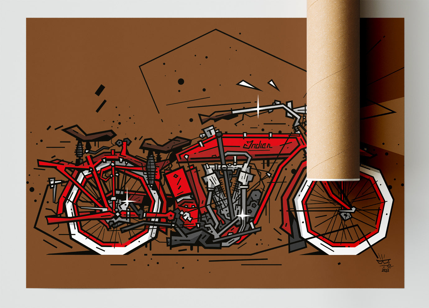 V-Twin 1914, illustration Indian historic vintage motorcycle, fine art print — Eric Blanchot, 2022