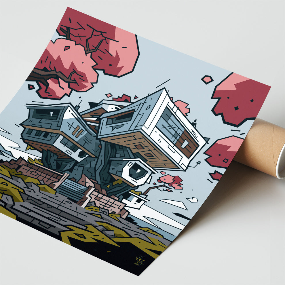 Villa Japonaise, illustration minimalist zen Japanese architecture, fine art print — Eric Blanchot, 2023