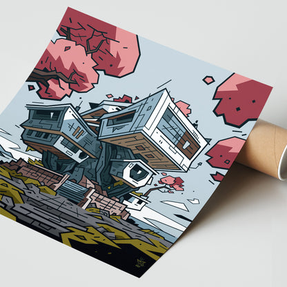 Villa Japonaise, illustration minimalist zen Japanese architecture, fine art print — Eric Blanchot, 2023
