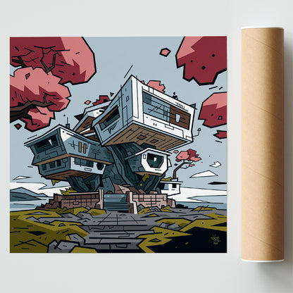 Villa Japonaise, illustration minimalist zen Japanese architecture, fine art print — Eric Blanchot, 2023