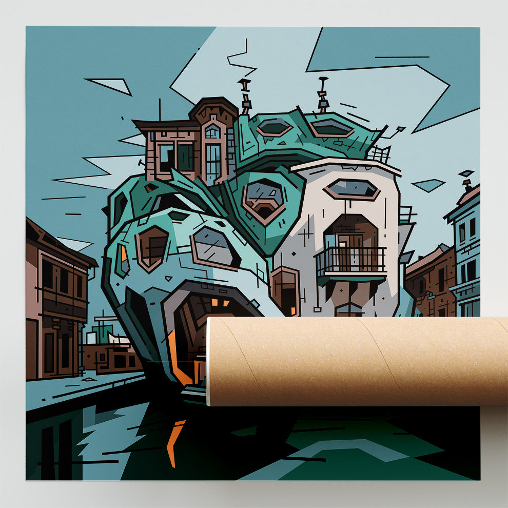 Villa Vénitienne, illustration futuristic Venetian architecture, fine art print — Eric Blanchot, 2023