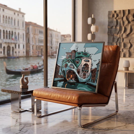 Villa Vénitienne, illustration futuristic Venetian architecture, fine art print framed display - Eric Blanchot, 2023