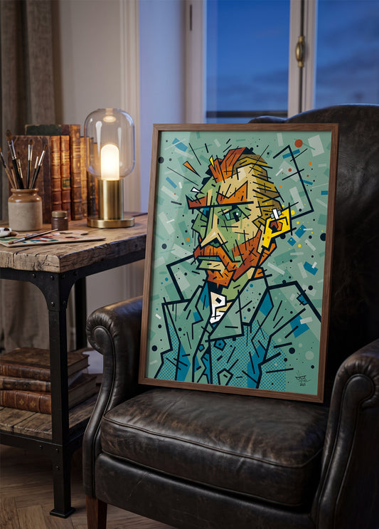 Vincent Van Gogh, illustration avant-garde graphic portrait, fine art print framed display - Eric Blanchot, 2025