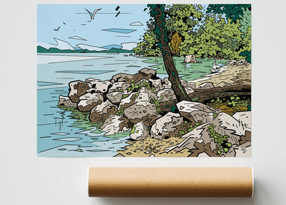 Yvoire, illustration medieval village Lake Geneva, fine art print — Eric Blanchot, 2022