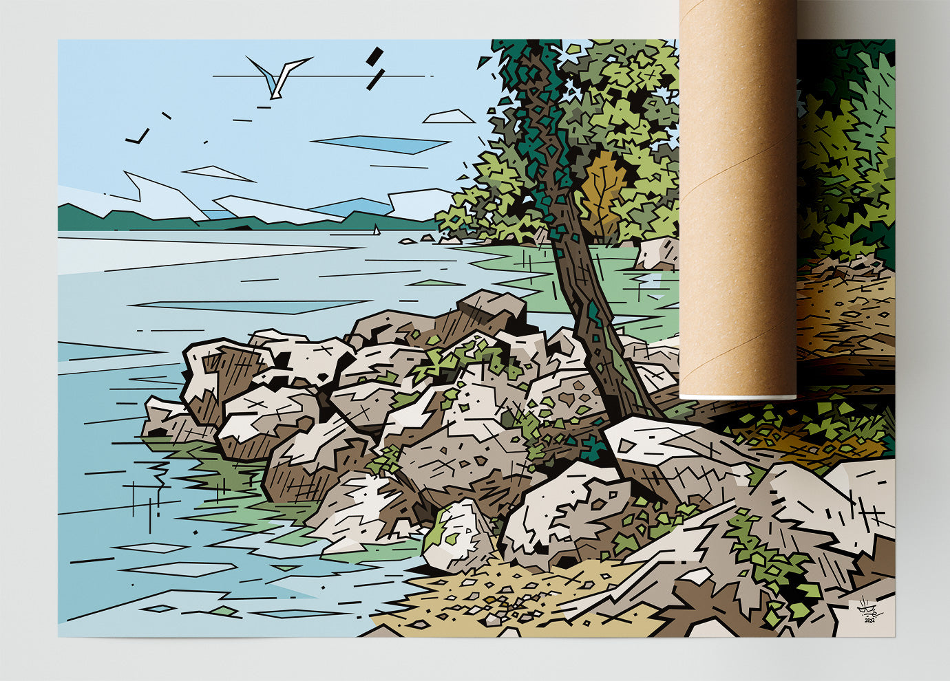 Yvoire, illustration medieval village Lake Geneva, fine art print — Eric Blanchot, 2022